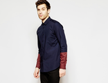 Строгая рубашка с контрастными манжетами ASOS Темно-Синий / Бордовый